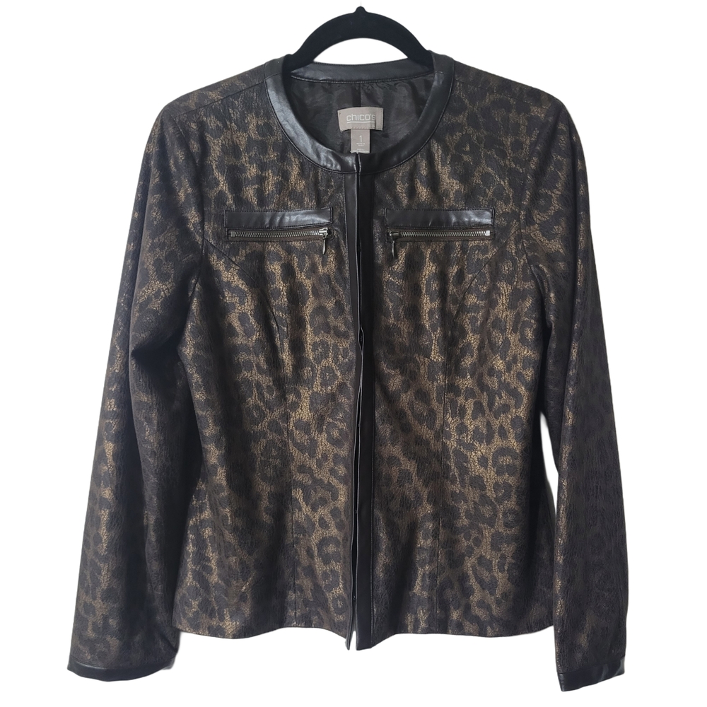 Chico's Brown Leopard Print Jacket Size 1
